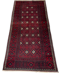 Tappeto Beluch usato 214x106 cm rosso scuro con motivi geometrici tradizionali