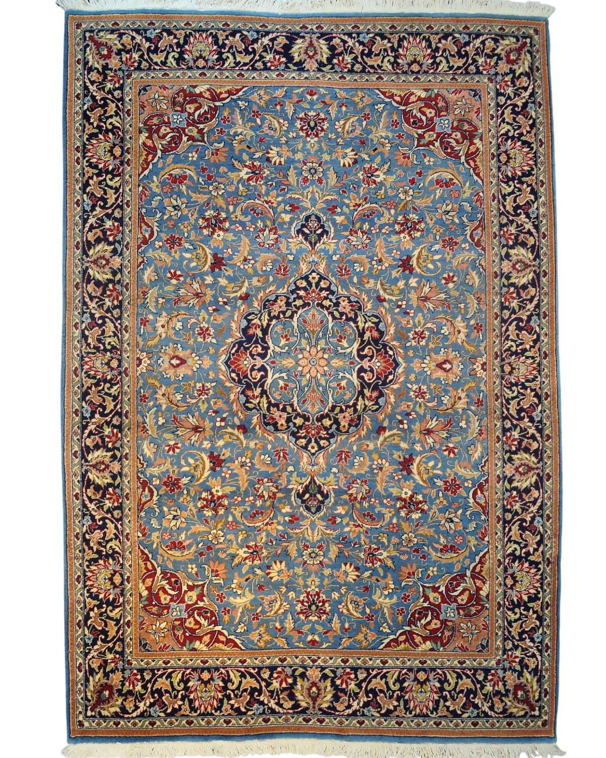Tappeto Berkana usato 230x160 cm azzurro con medaglione centrale e raffinato disegno floreale