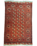 Tappeto Bukhara Russo annodato a mano con motivi Gul geometrici su fondo rosso, misura 210x130 cm