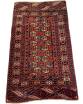 Tappeto Bukhara russo usato 155x115 cm con motivi geometrici nei toni del rosso e blu