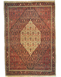 Tappeto Farahan antico persiano annodato a mano con grande medaglione geometrico centrale e raffinati motivi tradizionali, misura 192x134 cm