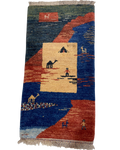 Tappeto persiano Gabbeh usato 135x70 cm in lana con disegno figurativo multicolore