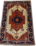 Tappeto Gucian Fine usato 186x131 cm annodato a mano con medaglione geometrico su fondo rosso