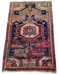 Tappeto persiano Hamedan usato 177x118 cm con medaglione geometrico nei toni del blu e rosso