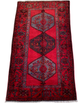 Tappeto persiano Hamedan usato 190x100 cm rosso con tre medaglioni geometrici