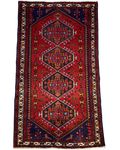 Tappeto persiano Hamedan usato 200x100 cm rosso con medaglioni geometrici