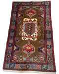 Tappeto persiano Hamedan usato 212x125 cm con disegno geometrico a medaglione su fondo marrone