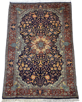 Tappeto Jaipur usato 230x140 cm con medaglione centrale e disegno floreale su fondo blu scuro