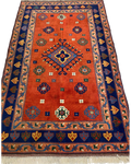 Tappeto Kars usato 240x148 cm annodato a mano con disegno geometrico su fondo rosso