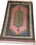 Tappeto Kashmir usato 195x125 cm in misto seta rosa con motivi geometrici