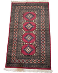 Kashmir pakistano usato 154x96 cm rosso con motivi geometrici e medaglioni