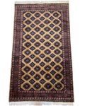 Tappeto Kashmir usato 158x92 cm beige con motivi geometrici blu e rossi