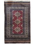 Tappeto Kashmir usato 97x62 cm con motivo geometrico rosso, beige e blu scuro