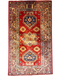 Tappeto Kazak 128x77 cm rosso con medaglioni geometrici