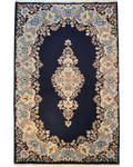 Tappeto Kerman Imperiale persiano usato 240x160 cm blu scuro con medaglione centrale e decorazione floreale