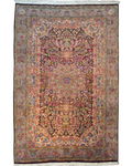 Tappeto Kerman persiano usato 228x151 cm con medaglione centrale e ricchi motivi floreali multicolore