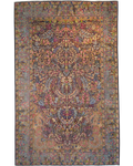 Tappeto persiano Kerman usato 245x150 cm con ricca decorazione floreale multicolore