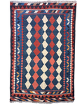 Tappeto Kilim Persiano 223x150 cm con motivi geometrici blu e terracotta