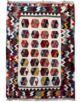 Tappeto Kilim Persiano 142x103 cm con motivi geometrici rossi e blu scuro