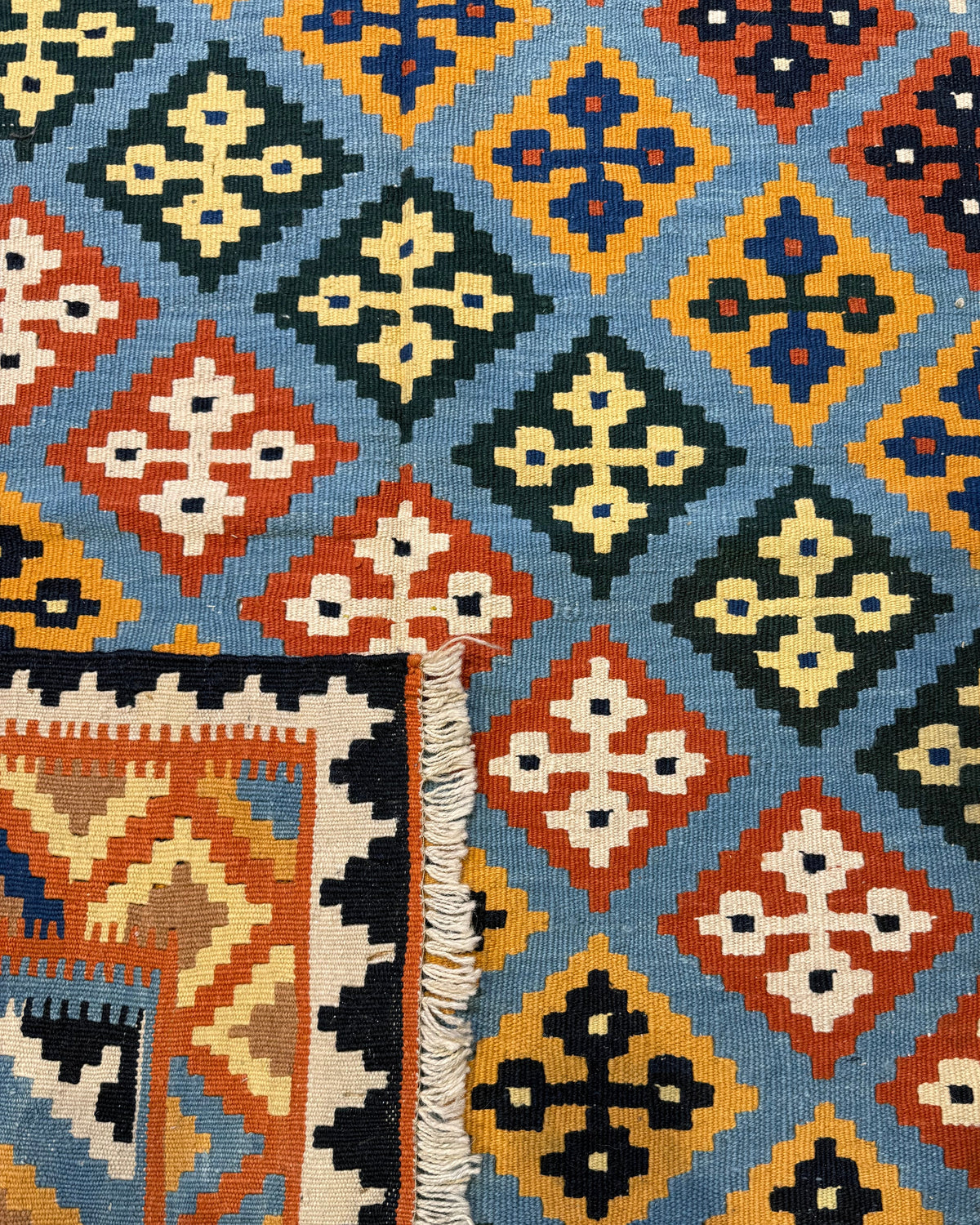 Dettaglio del retro del tappeto Kilim Persiano 160x140 cm