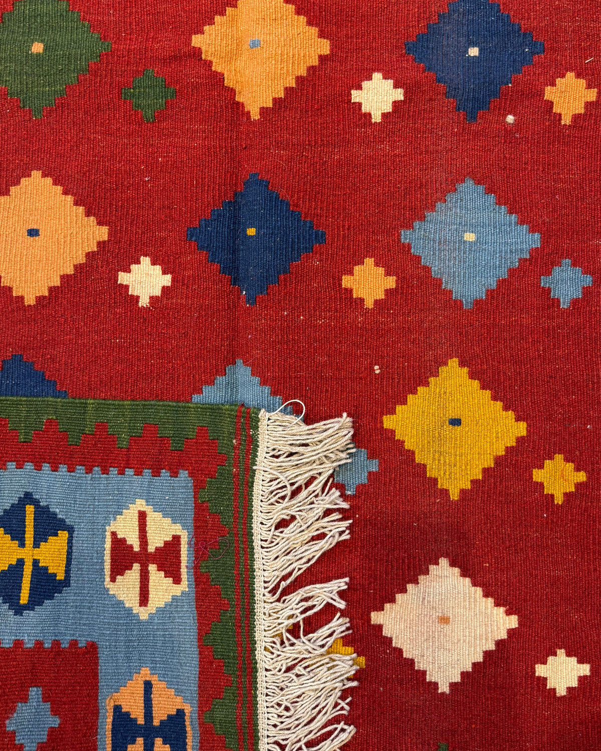 Dettaglio del retro del tappeto Kilim Persiano 180x113 cm