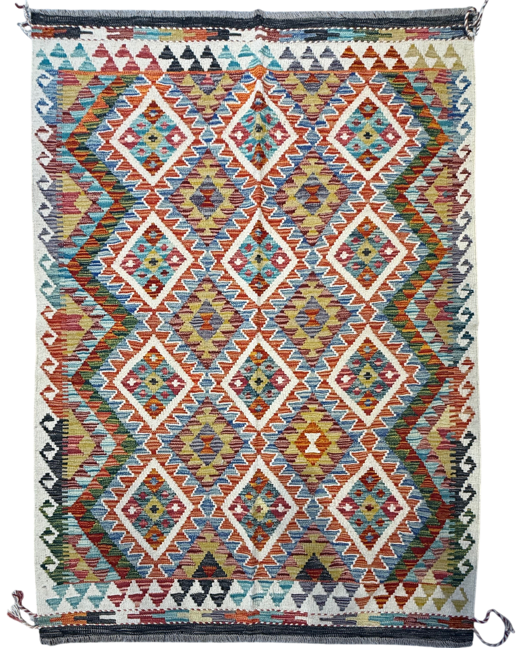 Tappeto Kilim 174x127 cm con motivi geometrici multicolore