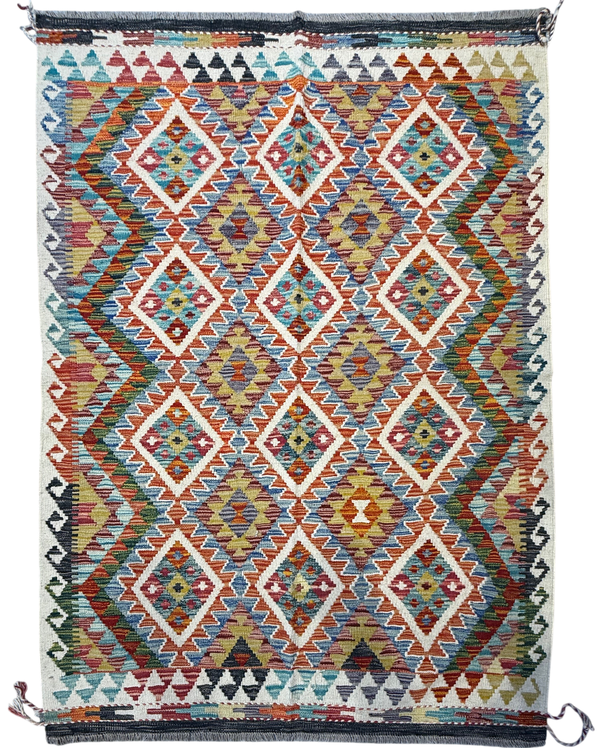 Tappeto Kilim 174x127 cm con motivi geometrici multicolore