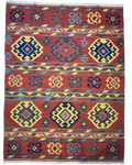 Tappeto Kilim 240x170 cm con motivi geometrici terracotta, verde e blu
