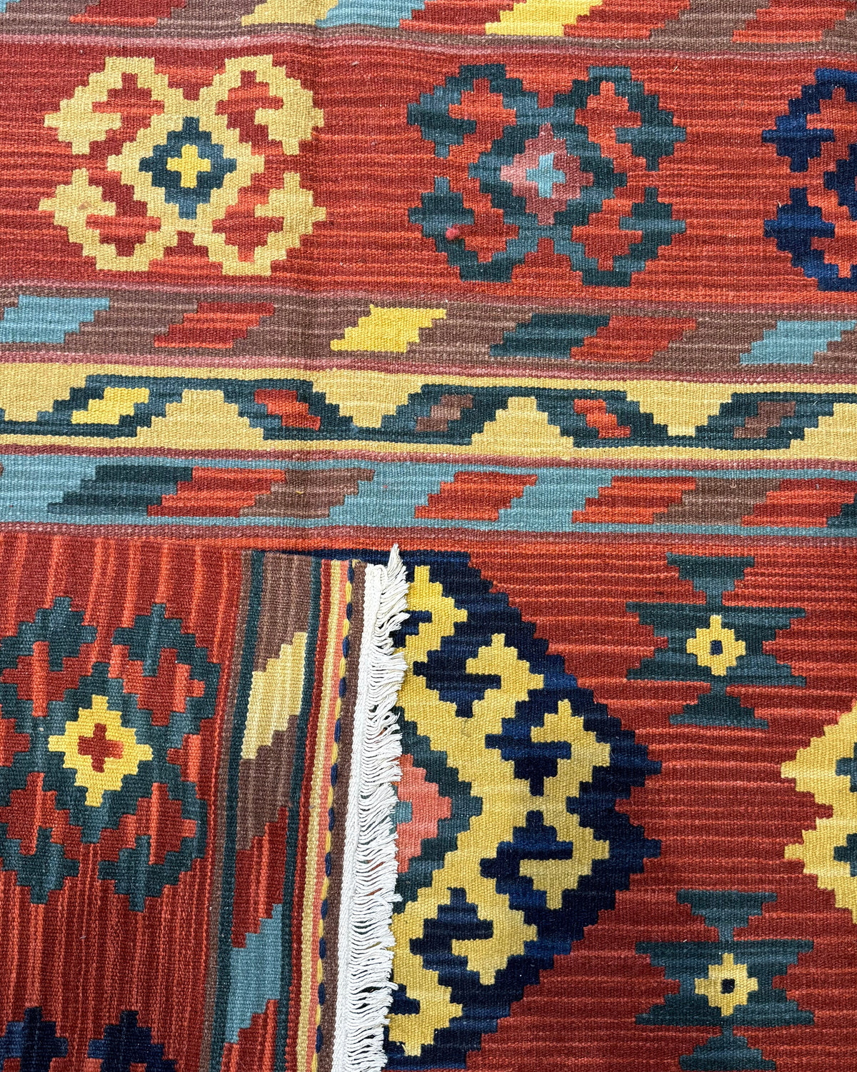 Dettaglio del retro del tappeto Kilim 240x170 cm