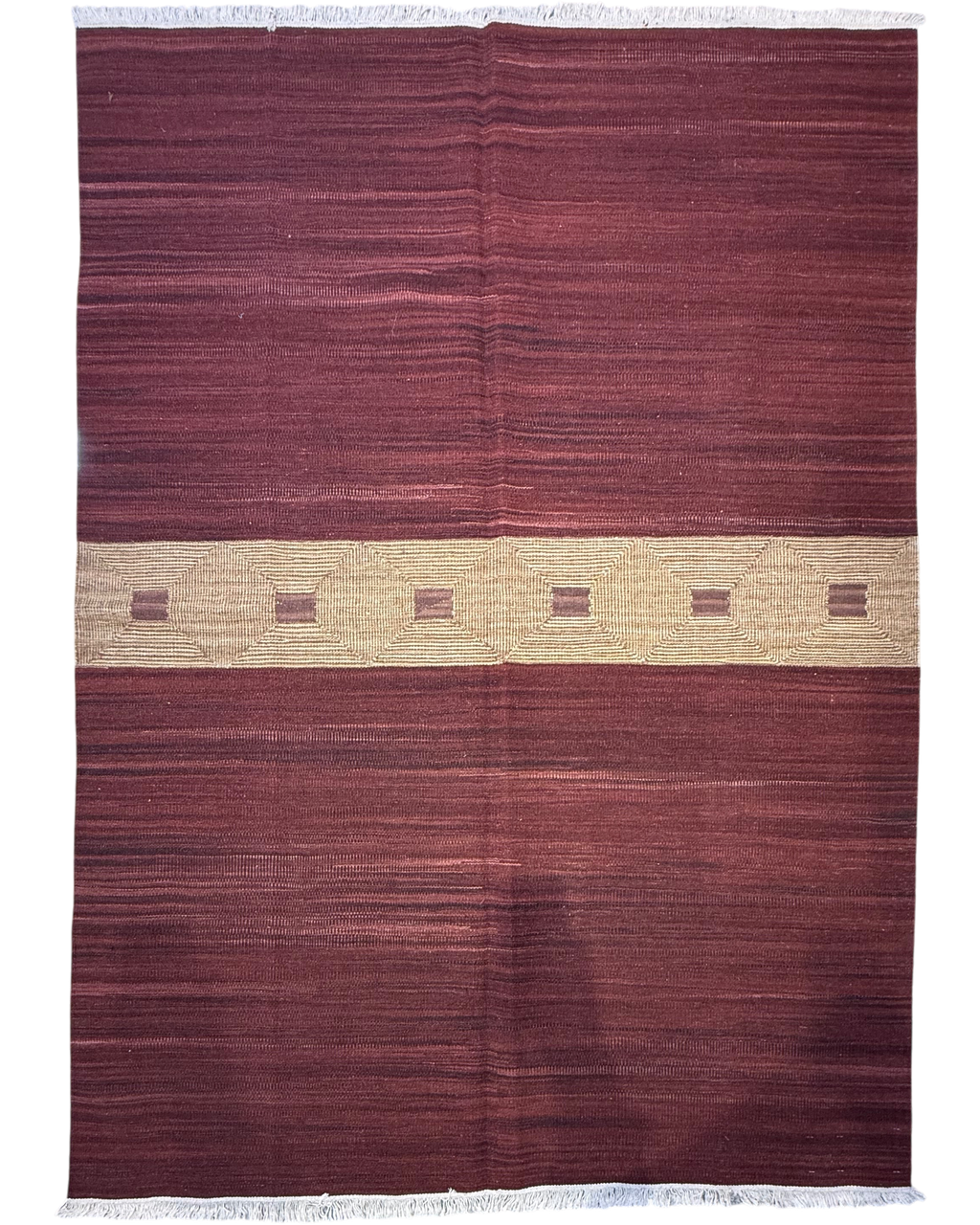 Tappeto Kilim 200x140 cm con trama rosso-bruna e variazioni tono su tono
