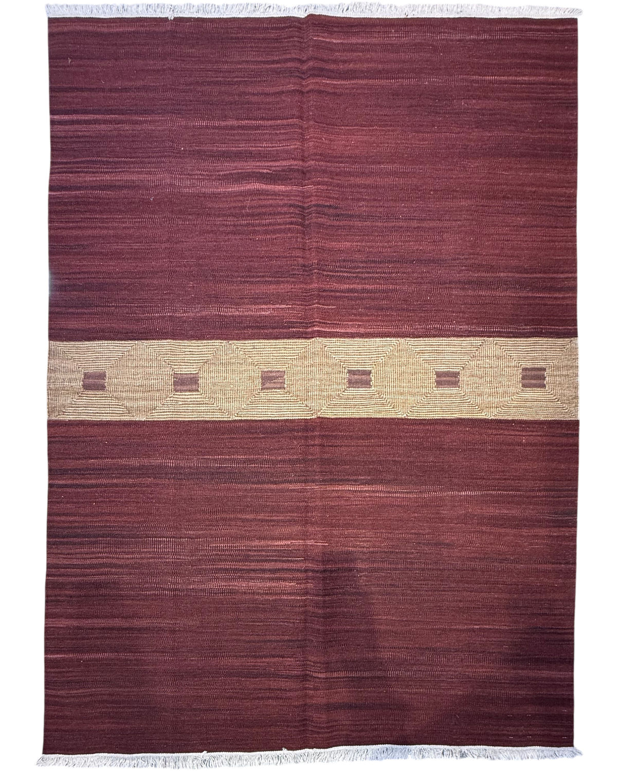 Tappeto Kilim 200x140 cm con trama rosso-bruna e variazioni tono su tono
