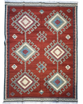 Tappeto Kilim 220x160 cm con motivi geometrici terracotta, verde e blu