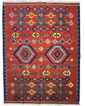 Tappeto Kilim 220x160 cm con motivi geometrici terracotta, marrone e blu