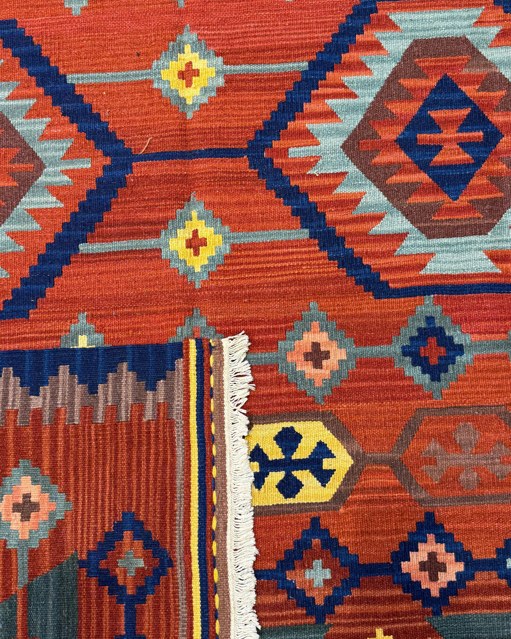 Dettaglio del retro del tappeto Kilim 220x160 cm