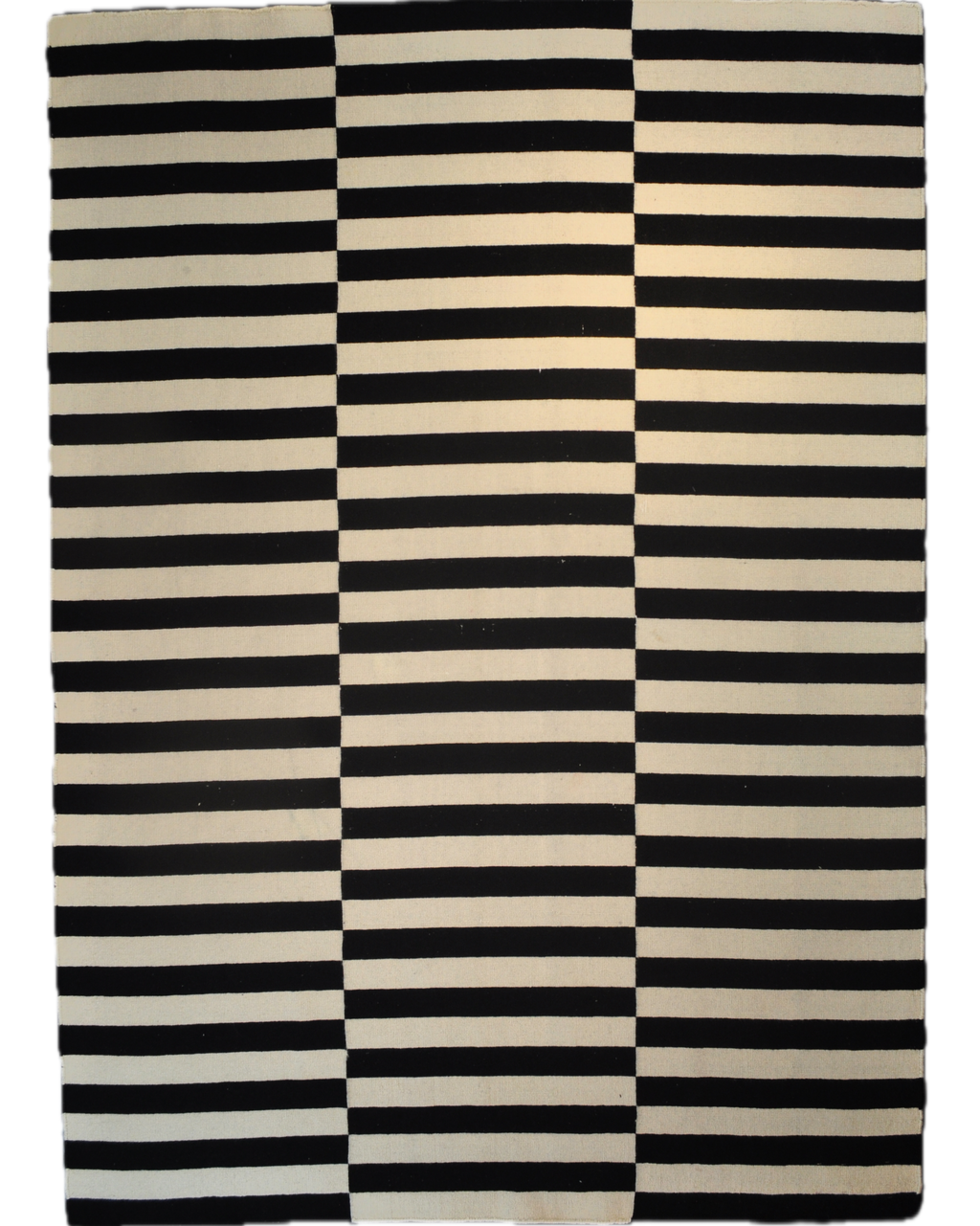 Tappeto Kilim con design geometrico a righe nere e avorio, misura 237x168 cm
