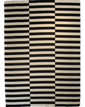 Tappeto Kilim con design geometrico a righe nere e avorio, misura 237x168 cm