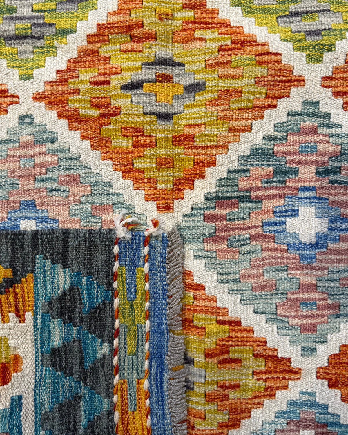 Dettaglio del retro del tappeto Kilim Afgano multicolore 150x107 cm