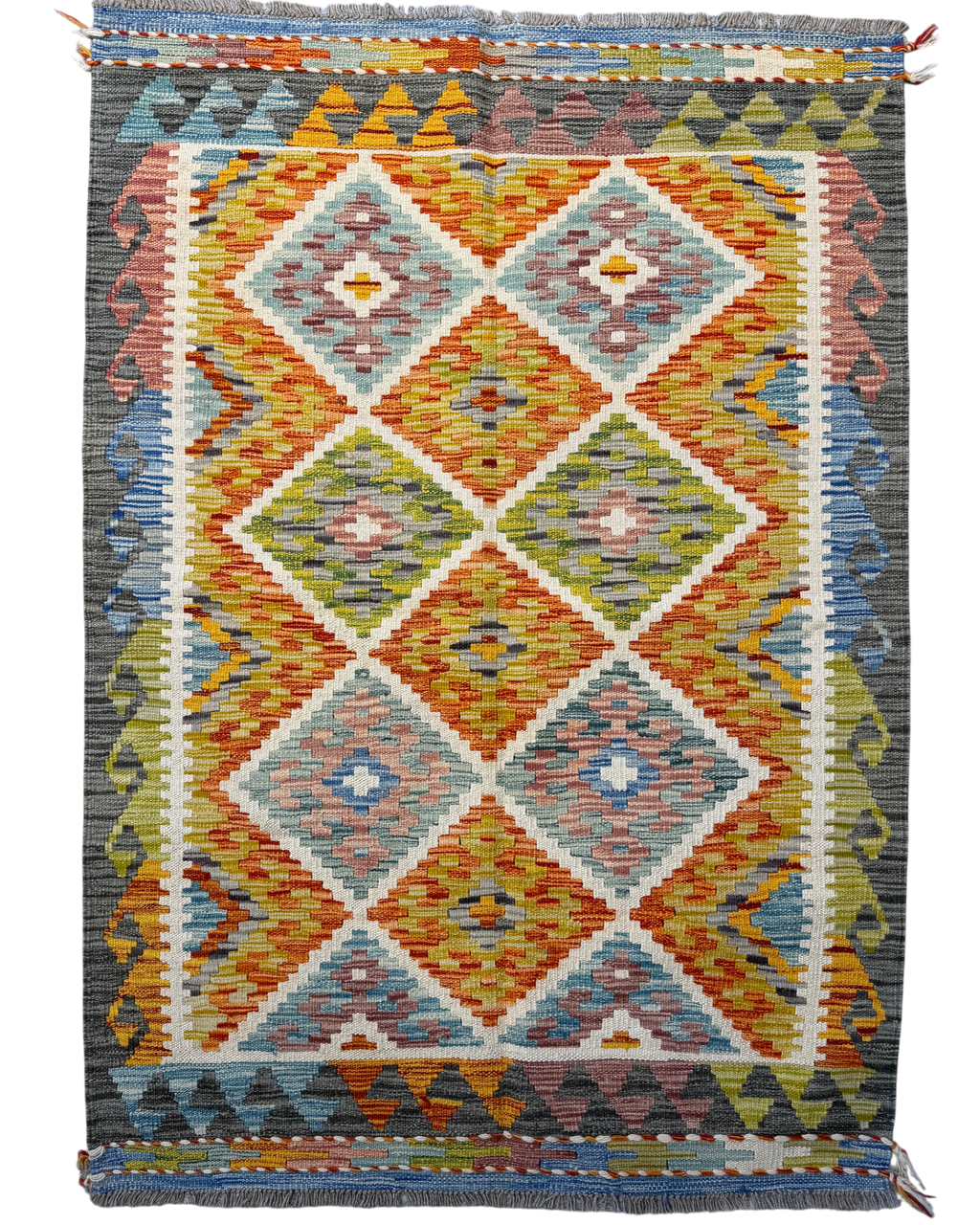 Tappeto Kilim Afgano multicolore 150x107 cm con rombi colorati