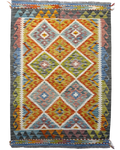 Tappeto Kilim Afgano multicolore 150x107 cm con rombi colorati