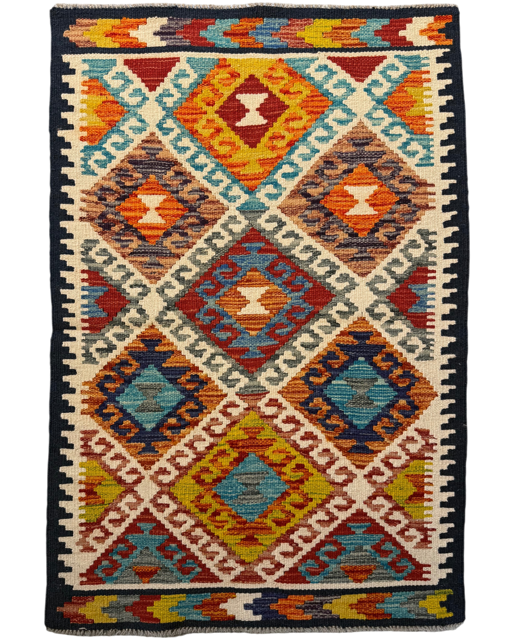 Tappeto Kilim Afgano multicolore 122x82 cm con rombi concentrici