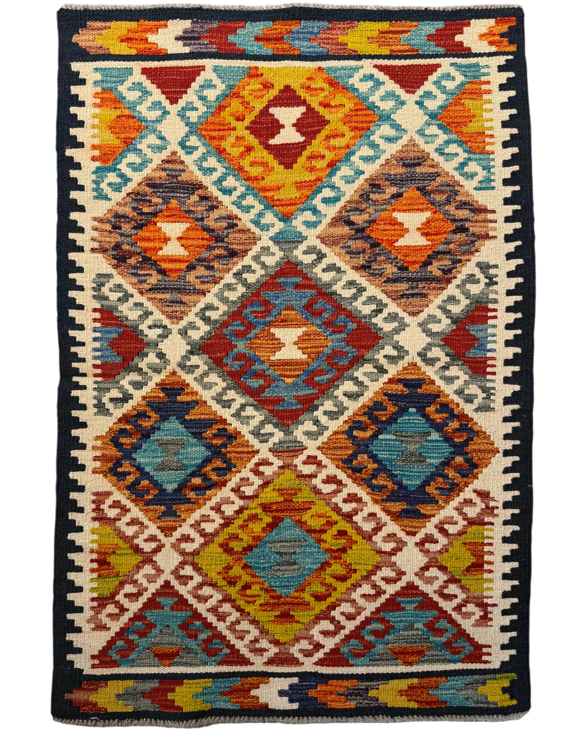 Tappeto Kilim Afgano multicolore 122x82 cm con rombi concentrici