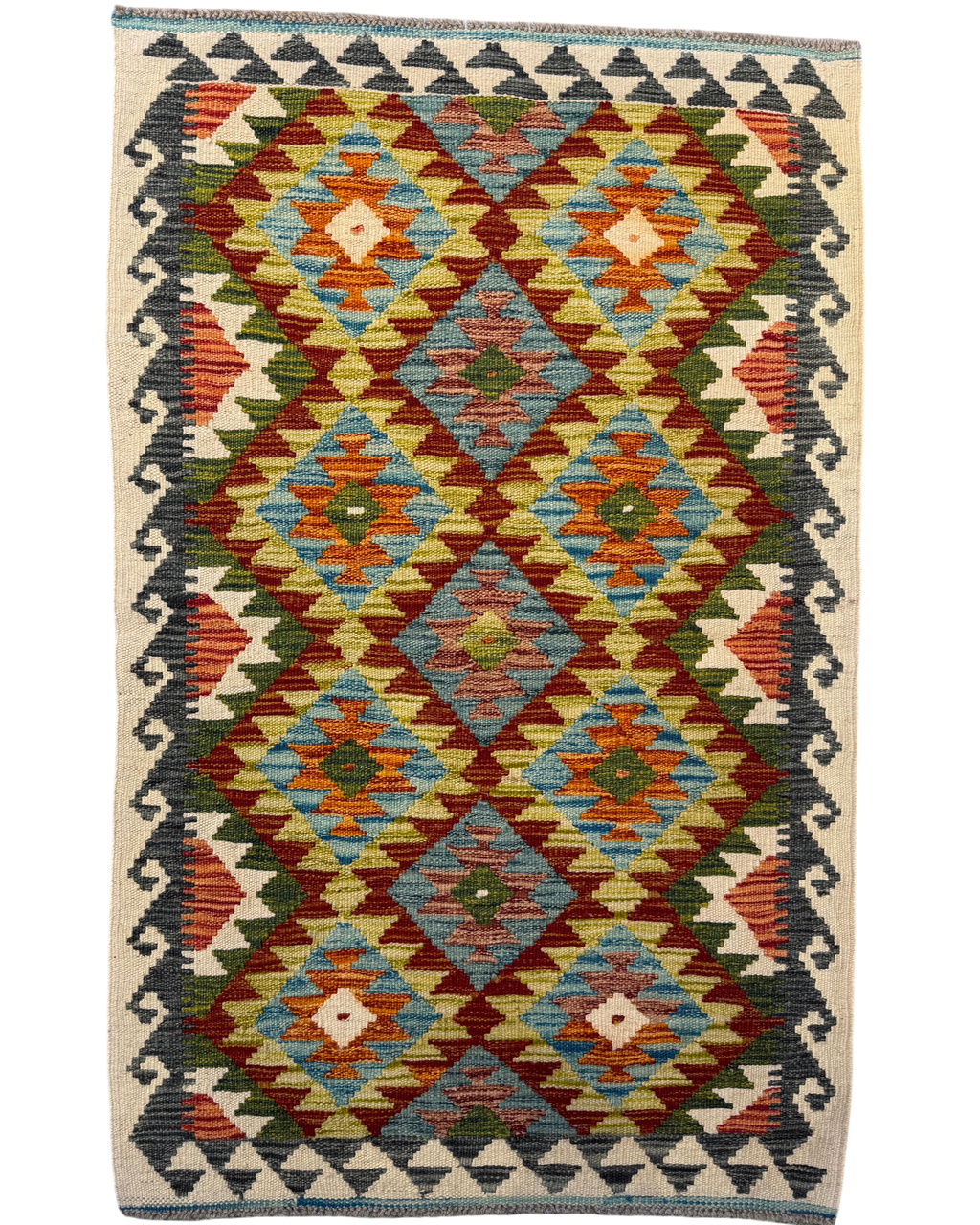 Tappeto Kilim Afgano multicolore 132x83 cm con rombi policromi