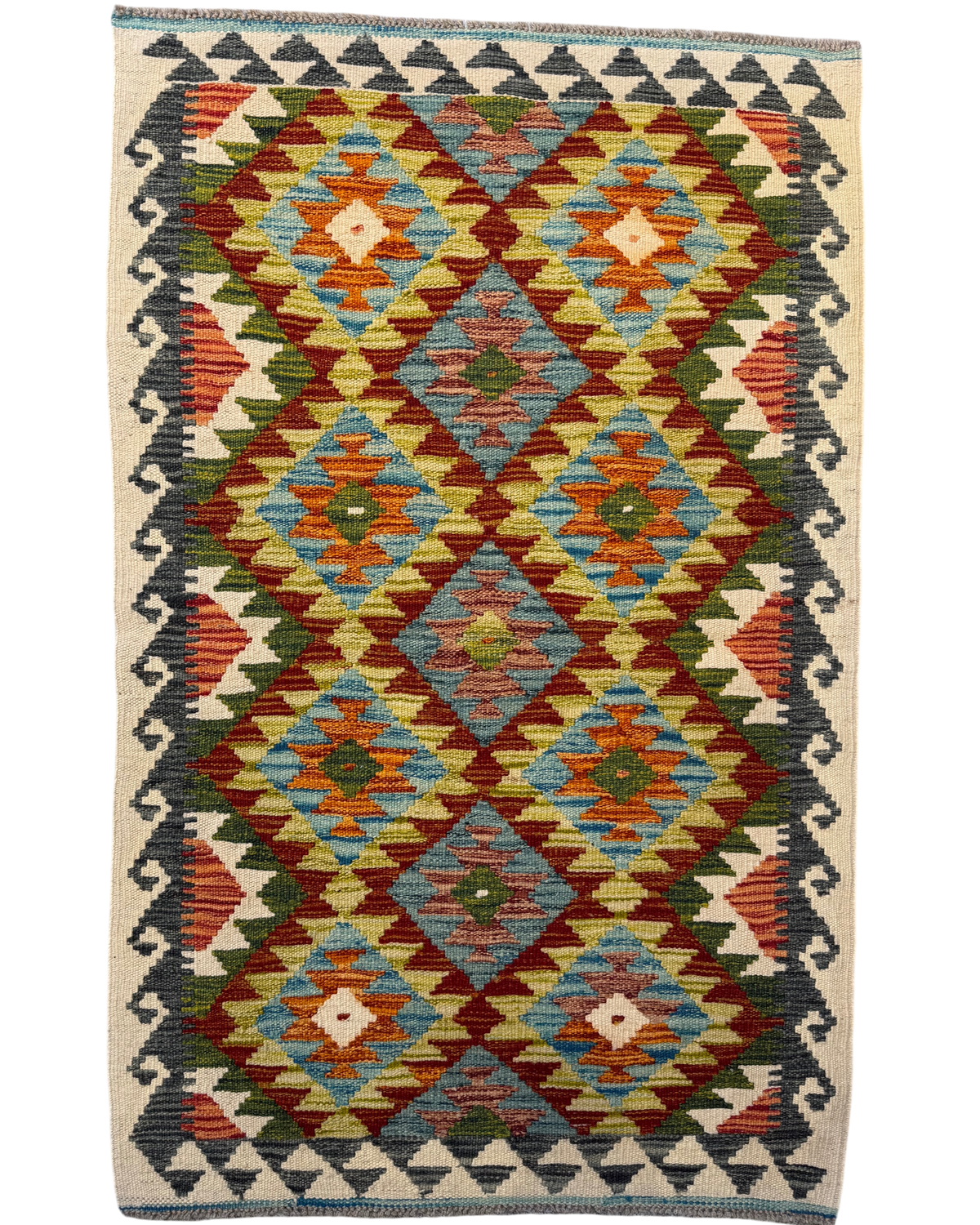 Tappeto Kilim Afgano multicolore 132x83 cm con rombi policromi