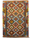 Tappeto Kilim Afgano multicolore 145x102 cm con rombi vivaci