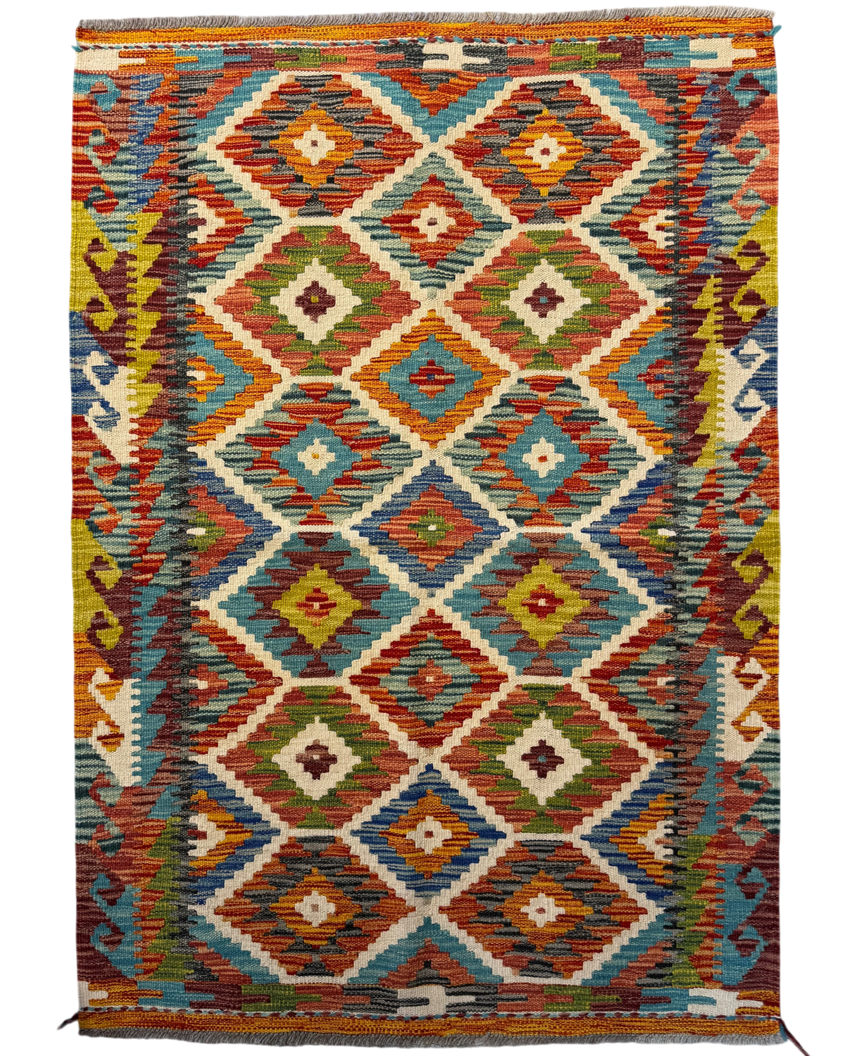 Tappeto Kilim Afgano multicolore 145x102 cm con rombi vivaci