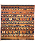 Tappeto Kilim arancio 190x190 cm con fasce orizzontali ocra e blu