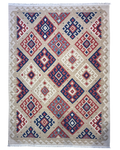 Tappeto Kilim avorio 220x160 cm con rombi blu, rosa e marroni