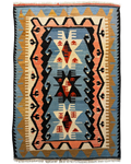 Tappeto Kilim azzurro 155x106 cm con motivi geometrici simmetrici