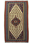 Tappeto Kilim Curdo avorio 180x109 cm con bordure blu e rosse