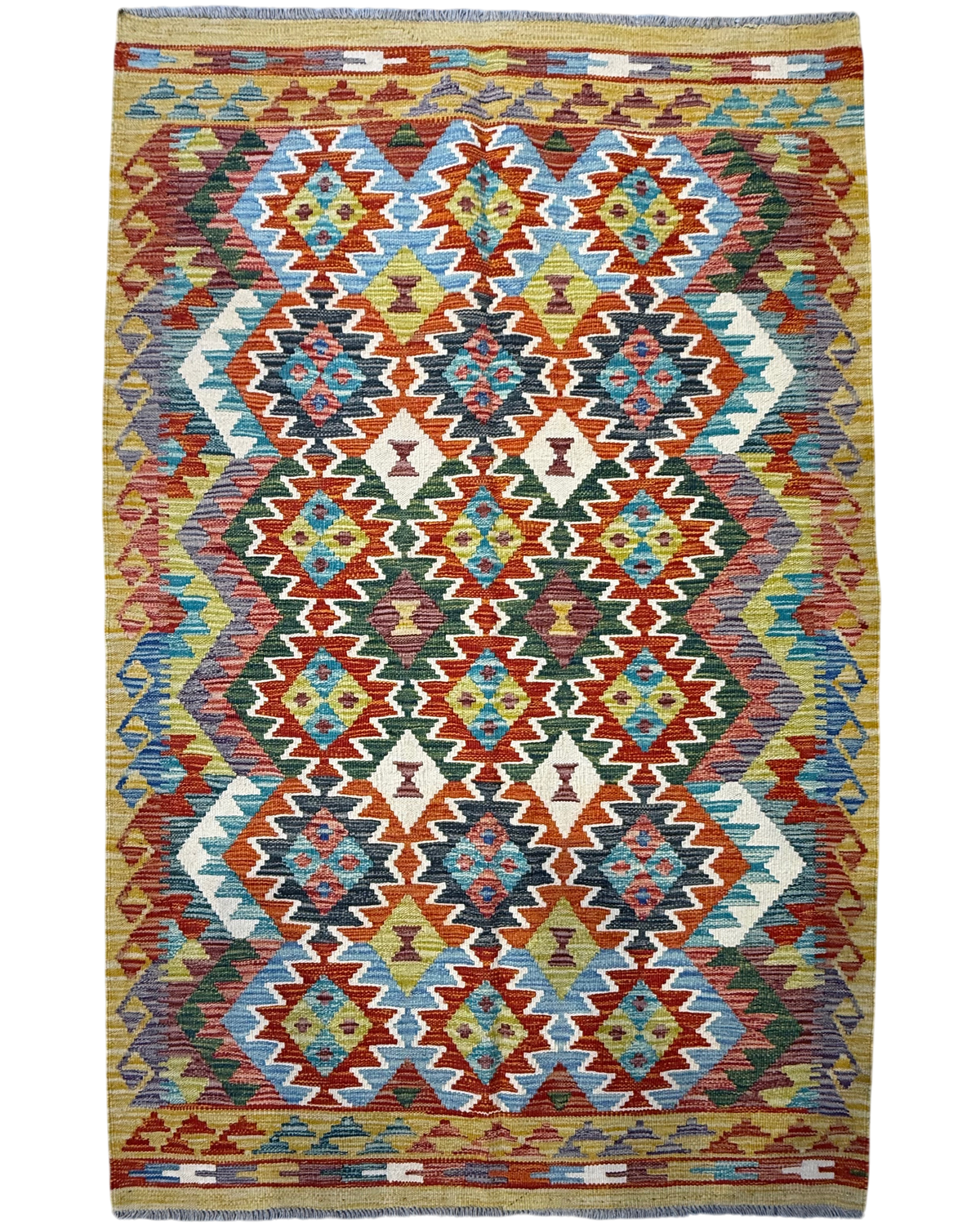 Tappeto Kilim 187x120 cm con motivi geometrici multicolore